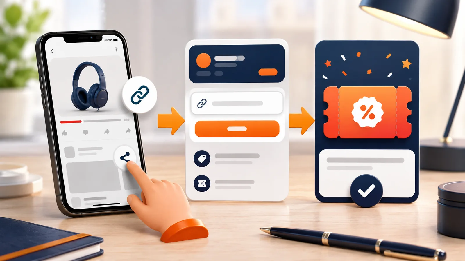 Minh hoạ 3 bước copy link Shopee, dán vào sansalesoc.com và lấy voucher YouTube