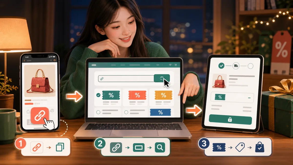 Minh họa luồng copy link dán vào sansalesoc.com lấy voucher sale Shopee 12.12