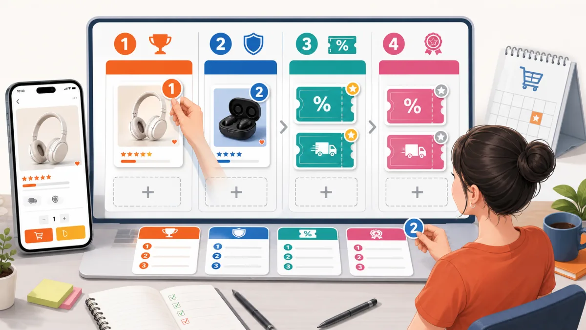Minh họa sắp xếp sản phẩm ưu tiên và mã dự phòng trước mega sale Shopee