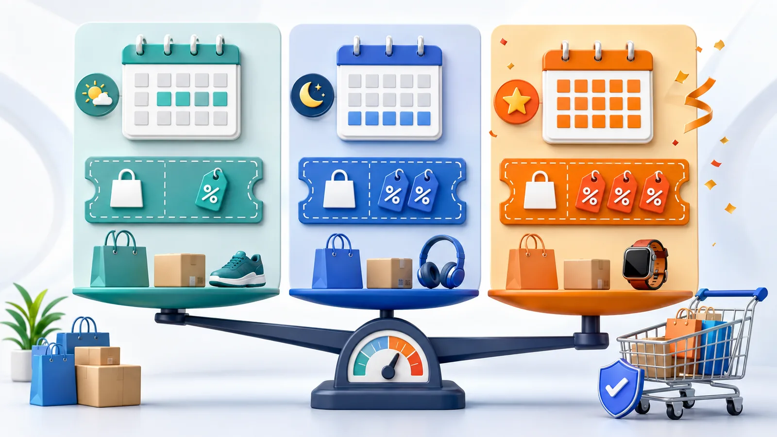Minh họa so sánh sale Shopee giữa tháng và cuối tháng để chọn thời điểm mua