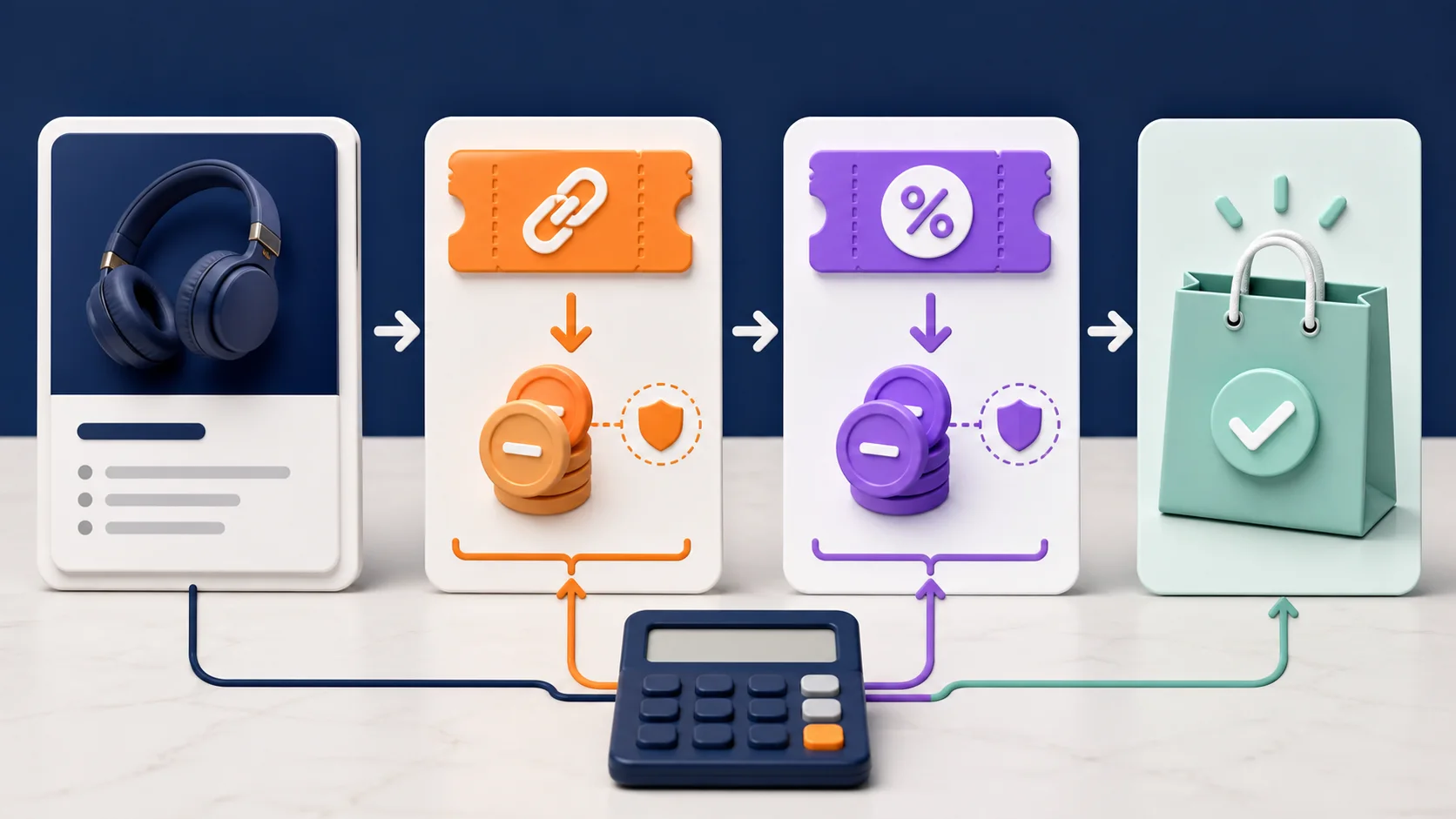 Minh họa cách tách ưu đãi qua link và voucher Lazada thành hai bước tính riêng